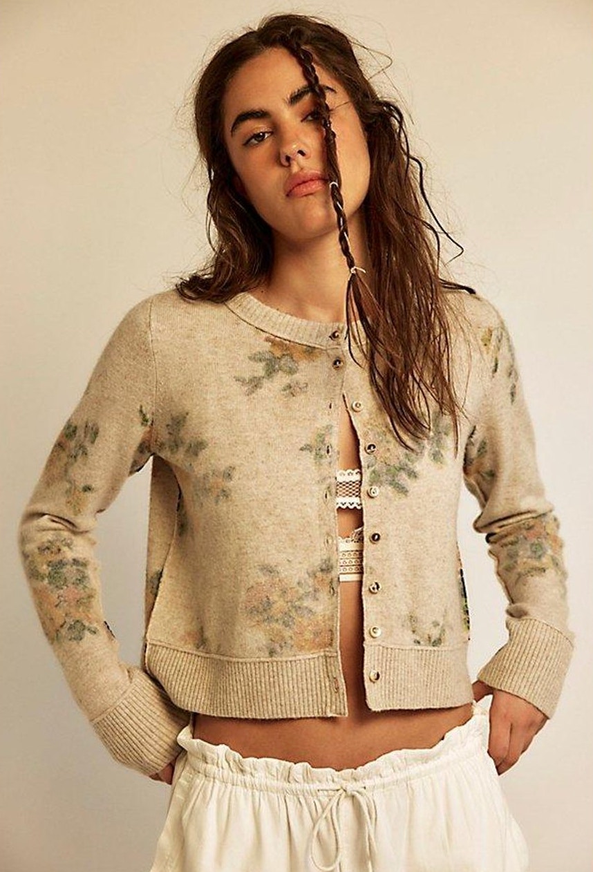 Free People Women's Brown Nocturnal Patterned Cardi | Size Xs | Flawed